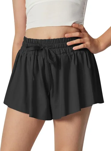 Ewedoos Pantalones cortos holgados 2 en 1 para niñas, pantalones cortos atléticos de mariposa, talla 10-12, lindos pantalones cortos de moda para
