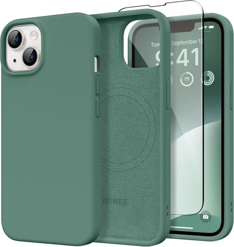 Miniatura 252 de GONEZ Funda de silicona para iPhone 14 Pro Max, compatible con MagSafe, con protector de pantalla + protector de lente de cámara, silicona líquida a