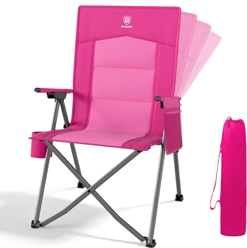 Miniatura 12 de EVER ADVANCED Sillas de campamento reclinables para adultos, ligeras, silla reclinable plegable con respaldo ajustable, sillas de salón de 4 Negro
