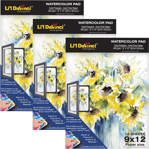Miniatura 3 de Li'l Davinci - Bloc de acuarela de 9 x 12 pulgadas, 12 hojas, prensado en frío de 10.58 oz/m², sin ácidos, papel pesado, papel de grado profesional