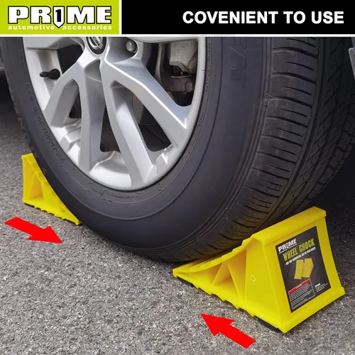 Miniatura 8 de PR1ME - Cuñas de rueda con base antideslizante para RV y remolque. Paquete de 2 calcetas de ruedas resistentes con amarillo brillante. Tapones