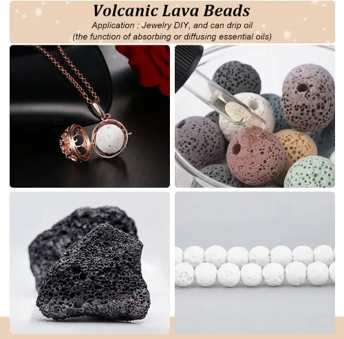 Miniatura 4 de PH PandaHall 610 cuentas de lava natural de 0.236 pulgadas (0.236 in) con cuentas de chakra blanco, cuentas redondas teñidas de piedras preciosas