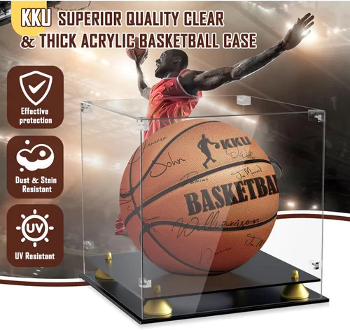 Miniatura 3 de KKU - Vitrina de exhibición de acrílico para balón de baloncesto, tamaño completo transparente, vitrina de balón de baloncesto de doble nivel