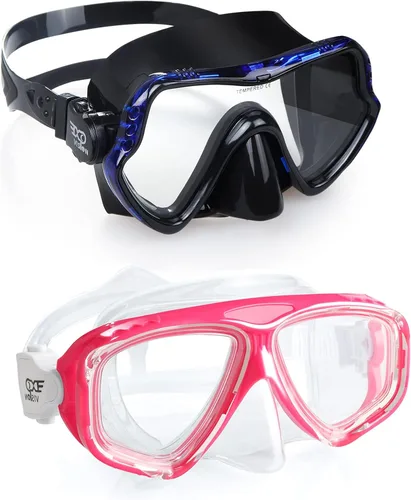 EXP VISION Juego de 2 máscaras de buceo para adultos y niños, gafas de natación de vidrio templado con cubierta de nariz para adultos y niños