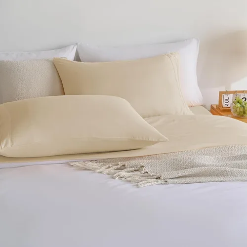 Miniatura 7 de Yibeizi Juego de sábanas beige tamaño Queen, estilo hotel de lujo, juego de sábanas bajeras de bolsillo extra profundo, sábanas de microfibra