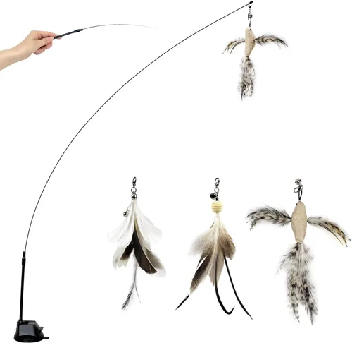 TTcat Juguetes de varita para gatos con ventosa, juego interactivo de simulación de pájaro para gatos, juguetes para gatos, alambre de acero