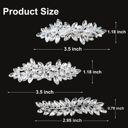 Miniatura 3 de 3 pinzas para el pelo nupcial con diamantes de imitación, horquillas de cristal, horquilla plateada, pasador de joyería para novias, damas de honor