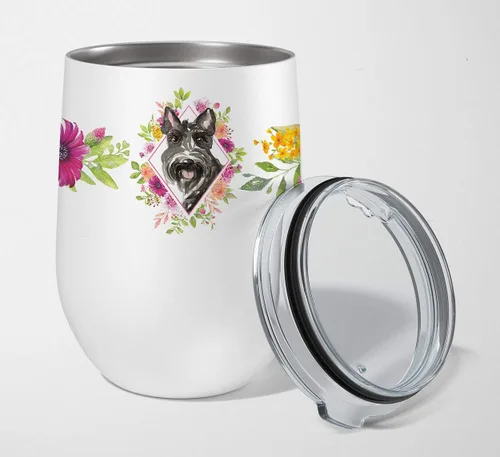 Miniatura 42 de Caroline's Treasures CK4110TBL12 Afghan Hound Pink Flowers - Vaso de vino aislado de acero inoxidable de 12 onzas con tapa, bonita taza de viaje