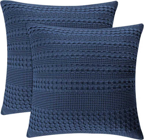 Miniatura 10 de PHF Fundas de almohada con tejido de gofre de 24" x 24", paquete de 2, funda de almohada cuadrada 100% algodón para decoración de ropa de cama, sin