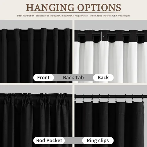 Miniatura 3 de Hokibero Cortinas de lino 100% opacas de 102 pulgadas de largo, juego de 2 paneles para oscurecer la habitación, lino térmico texturizado