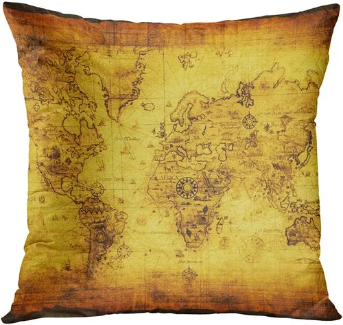 Miniatura 5 de ArtSocket Juego de 4 fundas de almohada vintage con mapa del viejo mundo, cartografía, descubrimiento de sepia antiguo, continentes políticos