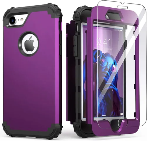 Miniatura 25 de IDweel Funda para iPhone 8, para iPhone 7 con protector de pantalla, 3 en 1, híbrida resistente a prueba de golpes, funda de policarbonato duro