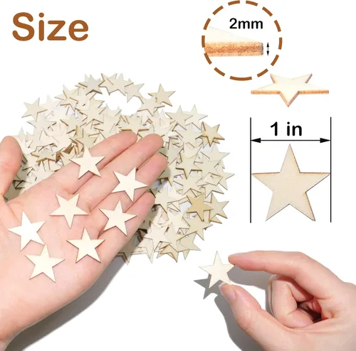 Miniatura 2 de HADDIY Estrellas pequeñas de madera de 1 pulgada para manualidades, 200 piezas de adornos de madera sin terminar para hacer banderas de madera