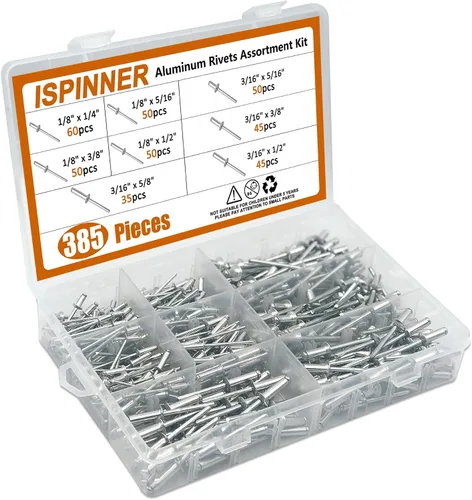Miniatura 3 de ISPINNER 385pcs 8 tamaños de remaches ciegos de aluminio, kit surtido de remaches pop (plata)