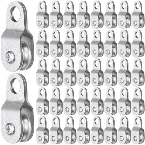 Miniatura 9 de Yaocom 20 piezas de polea simple pequeña con rodamiento de rueda, poleas de cable con rodillos internos, polea de cable de enganche simple, bloque