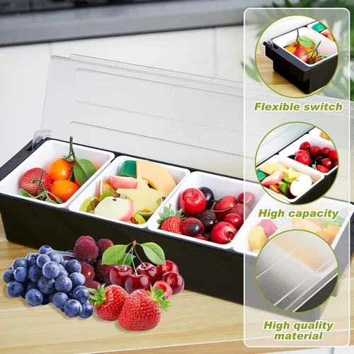Miniatura 4 de Tessco for you Bandeja de Guarnición con Tapa Organizador de Bar Contenedor de Condimentos Refrigerado con Hielo con Cuchara para Hielo Pinzas