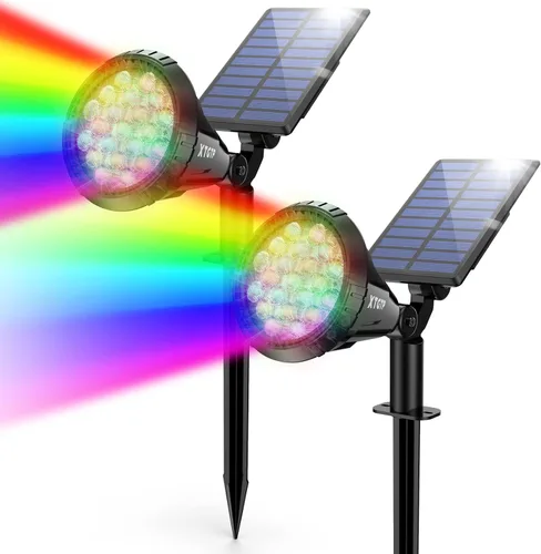 Miniatura 16 de Focos Solares Al Aire Libre Cambio De Color, Luces De Mástil De Bandera Ajustables 180°, Luces De Jardín Solares Impermeables IP67, Luces De Pared