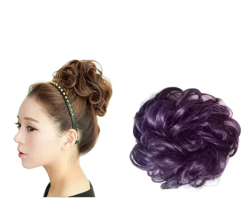 Miniatura 10 de Extensiones de moño sintético rizado y desordenado para mujer, color marrón y negro
