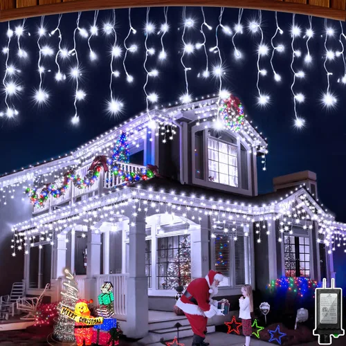 Miniatura 11 de 612 luces LED de Navidad de 60 pies con 136 caídas, 12 modos de iluminación, decoración navideña multicolor, luces centelleantes regulables