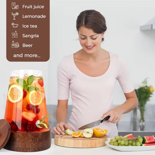 Miniatura 8 de Dispensador de bebidas de vidrio para fiestas, dispensador grande de bebidas de 1.72 galones con soporte dispensadores de jugo con jarra de espita