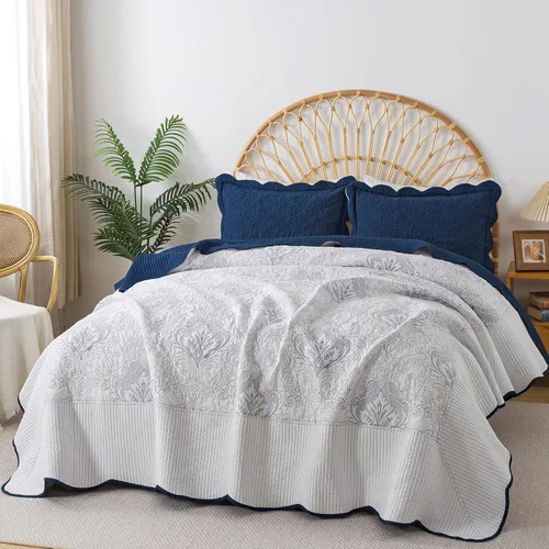 Miniatura 169 de HoneiLife - Juego de colcha de tamaño Queen, juego de ropa de cama de pana bordada de 3 piezas, colcha de lujo, ligera, cálida, para todas las Pana