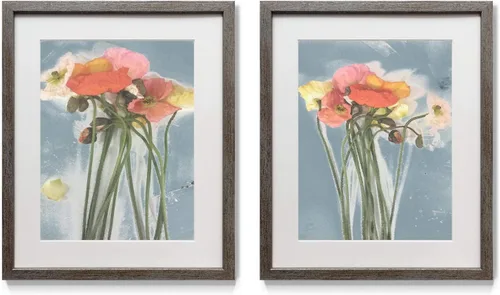 Miniatura 15 de Arte floral para pared, marco rústico de plata envejecida, juego de decoración de pared de 2 piezas: plumeria, caléndula, flores silvestres