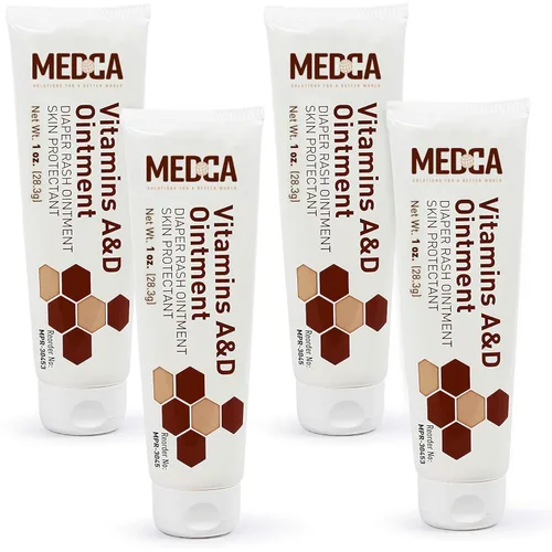 MEDca Vitamina A y D Ungüento para erupción del pañal, crema protectora para piel sensible del bebé, fórmula de lanolina y vaselina, manos y pies