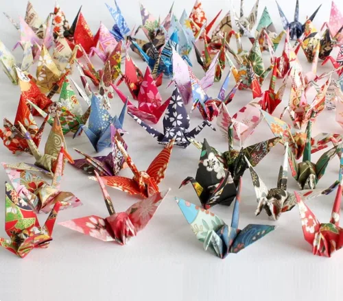 Miniatura 2 de 100 grúas de papel de origami japonesas prefabricadas, grúas de origami plegadas, hechas a mano, grúas de papel Yuzen, guirnaldas para regalos