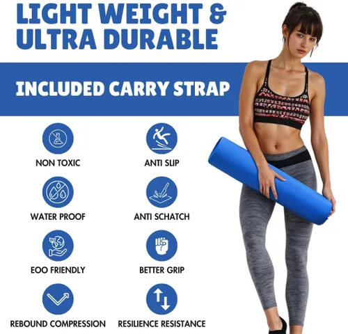 Miniatura 3 de Tapete de yoga grueso para ejercicio y pilates, tapete de yoga antideslizante con correa, tapete de gimnasio extra ancho para el hogar, tapete