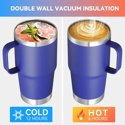 Miniatura 3 de VEGOND - Vaso de viaje de 20 oz con tapa con asa y pajita, taza de café de acero inoxidable aislada, a prueba de derrames, de doble pared, mantiene