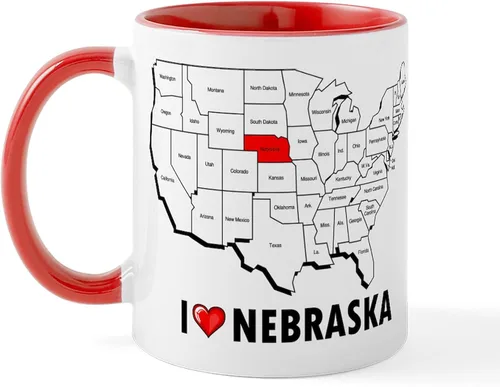 Miniatura 22 de CafePress I Love Nebraska Taza de café de cerámica de 11 oz (11.0 fl oz)