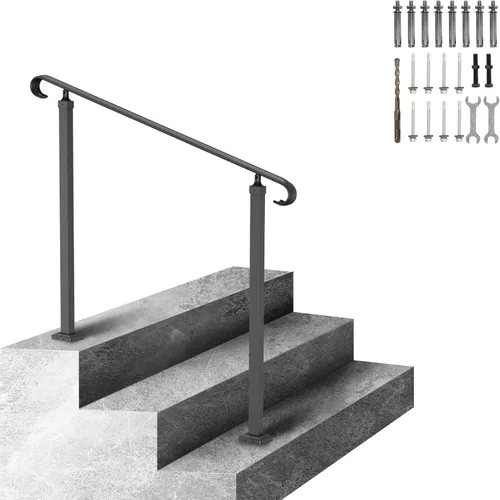 Miniatura 10 de VEVOR Kit de barandilla para escaleras al aire libre, pasamanos de 5 pies de 0 a 5 escalones, barandilla de aluminio negro de ángulo ajustable