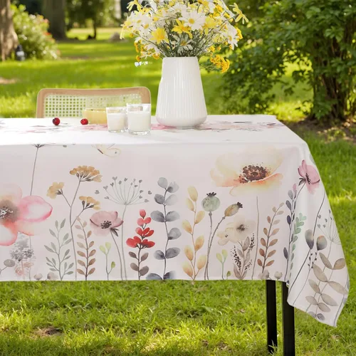 Summe - Manteles para mesas rectangulares, 52 x 70 pulgadas, sin arrugas, lavable a máquina, de poliéster, floral, acuarela, flores silvestres,