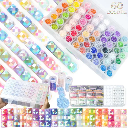 AB - Taladros cuadrados de pintura de diamante, 60 colores AB taladros para accesorios de pintura de diamantes con contenedores de almacenamiento AB