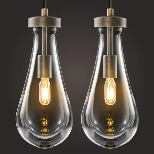 Miniatura 12 de Lámparas Colgantes de Gota de Lluvia para Isla de Cocina: Lámparas de Gota de Lluvia de Cristal de 2 Luces - Lámparas de Latón Dorado para sobre