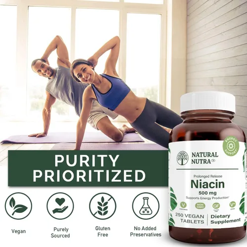 Miniatura 4 de Natural Nutra Niacina lenta de liberación prolongada de 500 mg (vitamina B3), apoya el colesterol saludable, promueve la salud cardiovascular