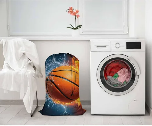 Miniatura 2 de Swono Bolsa de lavandería de viaje, pelota de baloncesto en el agua de fuego, juego de iluminación de chispas lavable a máquina, organizador de ropa