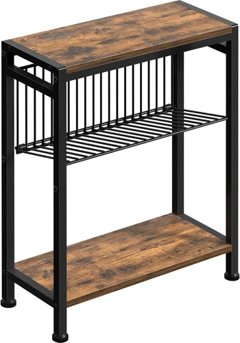 Miniatura 12 de Mesa auxiliar pequeña para espacios pequeños, mesa auxiliar estrecha de 3 niveles con portarevistas, mesita de noche delgada, mesa delgada para Gris