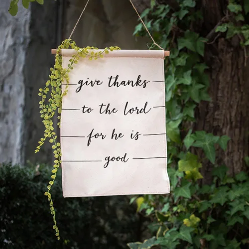 Miniatura 3 de Moslion Bandera de jardín con texto en inglés "Give Thanks For He Is Good", bandera de doble cara, bandera de bienvenida para patio, decoración