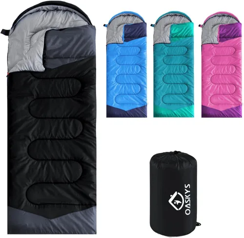 Miniatura 21 de Oaskys - Saco de dormir para acampar, para 3 estaciones, clima cálido y fresco, verano, primavera, otoño, ligero, resistente al agua, para adultos