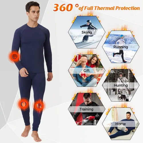 Miniatura 5 de CL convallaria 2 Pack Thermal Underwear for Men - Warm Fleece Lined Long Johns - Winter Gear Base Layer Tops & Bottoms Set