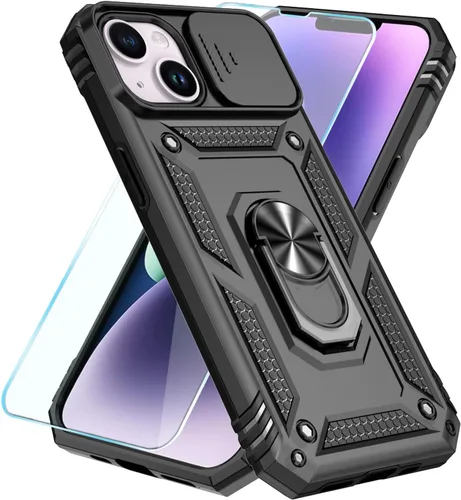 Miniatura 5 de SunStory Funda compatible con iPhone 14 Plus con protector de pantalla HD, cubierta de cámara deslizante y soporte de anillo giratorio