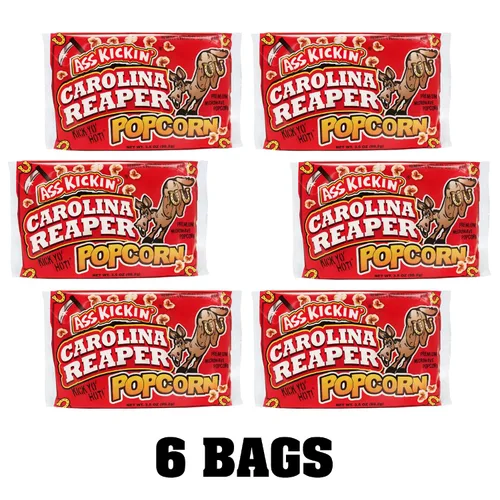 Miniatura 2 de KICKIN' Carolina Reaper - Palomitas de maíz para microondas con pimienta – Paquete de 6 – Palomitas de maíz gourmet picantes – Son una gran