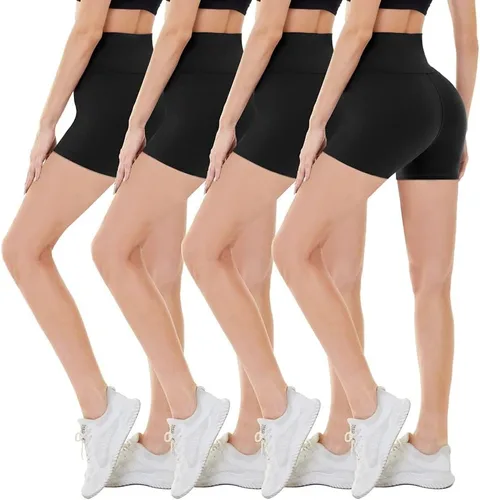 CAMPSNAIL Paquete de 4 pantalones cortos de ciclista para mujer, cintura alta, control de abdomen, suaves, atléticos, yoga, entrenamiento, correr,
