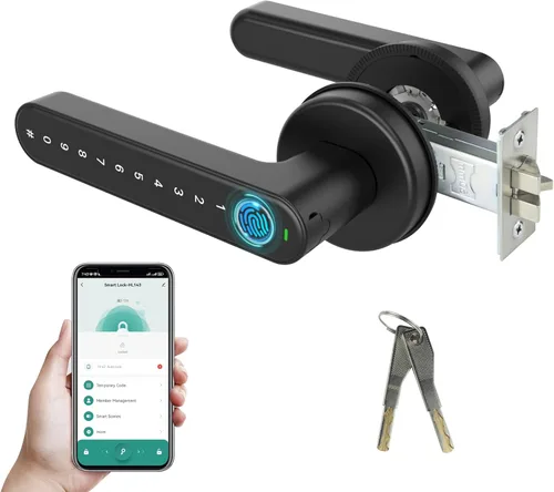 Miniatura 12 de Cerradura de manija de puerta de huellas dactilares, cerradura de puerta delantera sin llave con teclado, cerraduras inteligentes para puertas