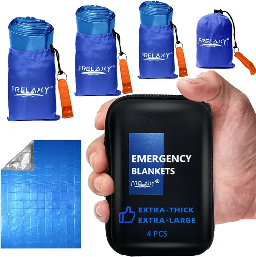 Miniatura 9 de Frelaxy Paquete de 2/4 mantas de emergencia, extra gruesas, extra grandes, con silbatos, bolsas de almacenamiento y funda de EVA