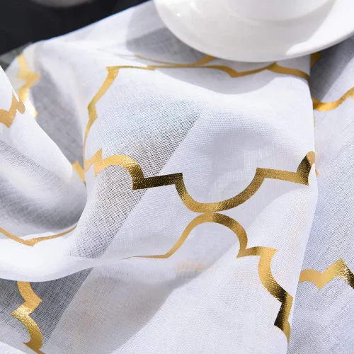 Miniatura 5 de YJ YANJUN Cortinas traslúcidas de 63 pulgadas de largo, cortinas de gasa metálicas doradas y blancas para dormitorio, diseño moderno marroquí