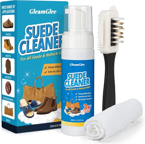 GleamGlee Suede Cleaner Kit 6.76 oz, Suede & Nubuck Shoe Cleaner with Brush & Towel for Shoes, Boots & Bags