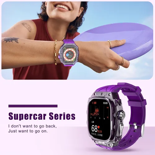 Miniatura 6 de Estuche de lujo translúcido para Apple Watch Ultra 1/2 de 49 mm, estuche resistente y ligero completamente envuelto con correa, correa de silicona