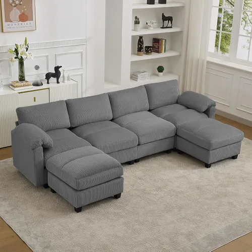 Miniatura 41 de Sofá biplaza modular de 61 pulgadas, asiento extra profundo para sala de estar, sofá de pana profundo con almohadas para reposabrazos, cosido